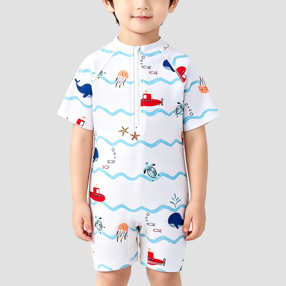 Boys' White One-Piece Swimsuit