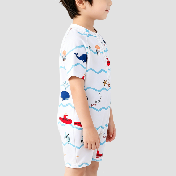 Boys' White One-Piece Swimsuit