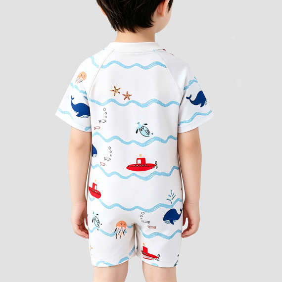 Boys' White One-Piece Swimsuit