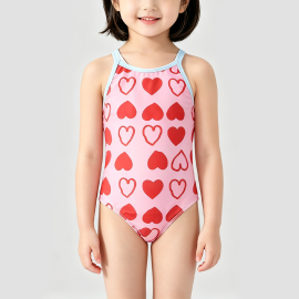 Girls' Pink Heart-Shaped Onesie Swimsuit