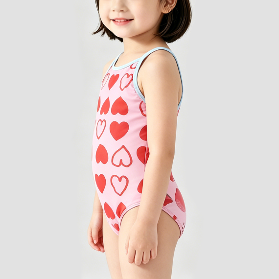 Girls' Pink Heart-Shaped Onesie Swimsuit