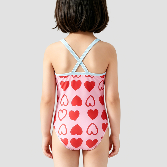 Girls' Pink Heart-Shaped Onesie Swimsuit