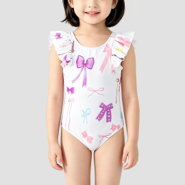 Girls' White Bow Swimsuit