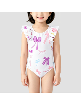 Girls' White Bow Swimsuit