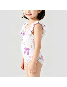 Girls' White Bow Swimsuit