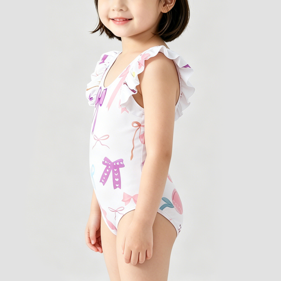 Girls' White Bow Swimsuit