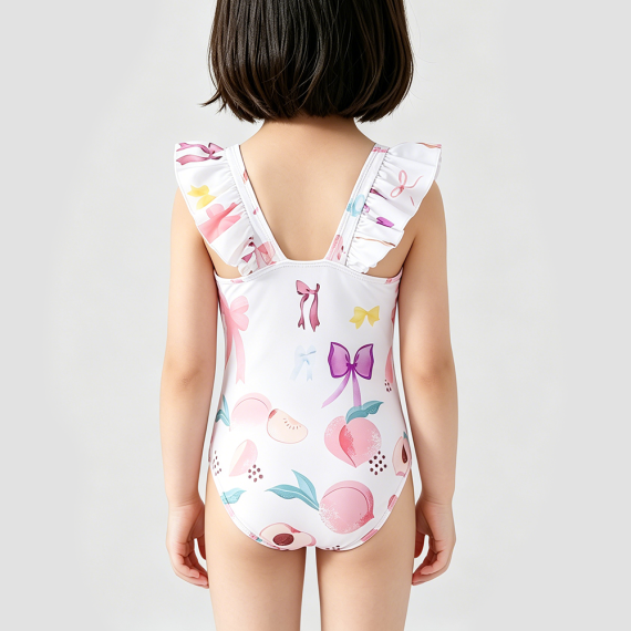 Girls' White Bow Swimsuit