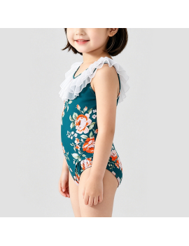 Dark Green Girls' Onesie Swimsuit