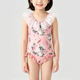 Pink Quick-Drying Onesie Swimsuit for Girls