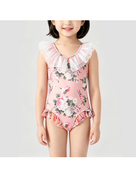 Pink Quick-Drying Onesie Swimsuit for Girls