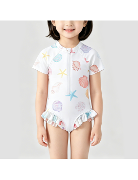 Colorful Seashell Print Girls' Swimsuit