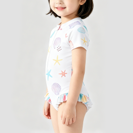 Colorful Seashell Print Girls' Swimsuit