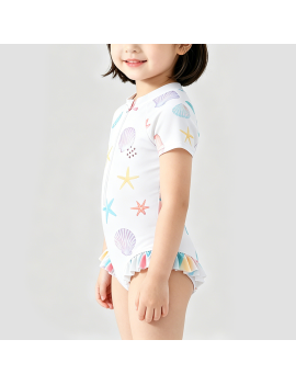 Colorful Seashell Print Girls' Swimsuit