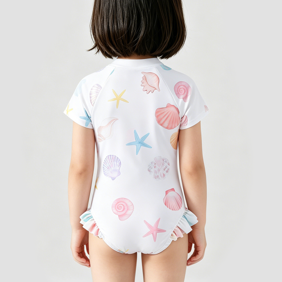 Colorful Seashell Print Girls' Swimsuit