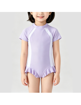 Girls' Purple Short-Sleeve Swimsuit