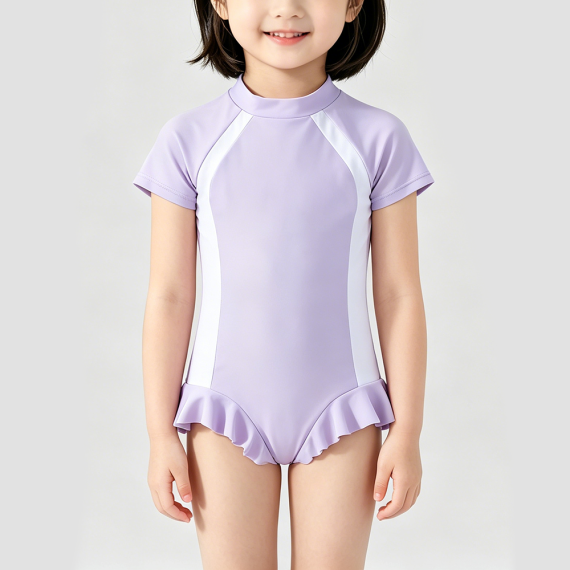 Girls' Purple Short-Sleeve Swimsuit