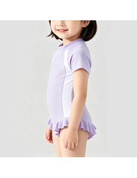 Girls' Purple Short-Sleeve Swimsuit