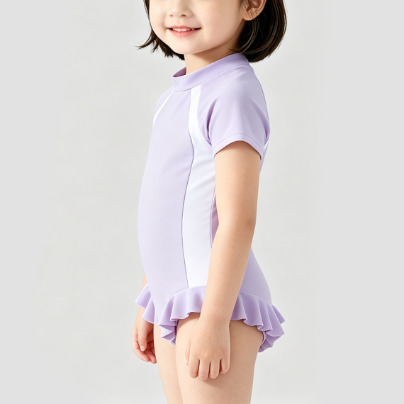 Girls' Purple Short-Sleeve Swimsuit