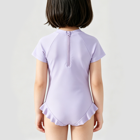 Girls' Purple Short-Sleeve Swimsuit