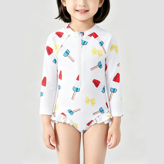 Girls' Sun Protection Onesie Swimsuit