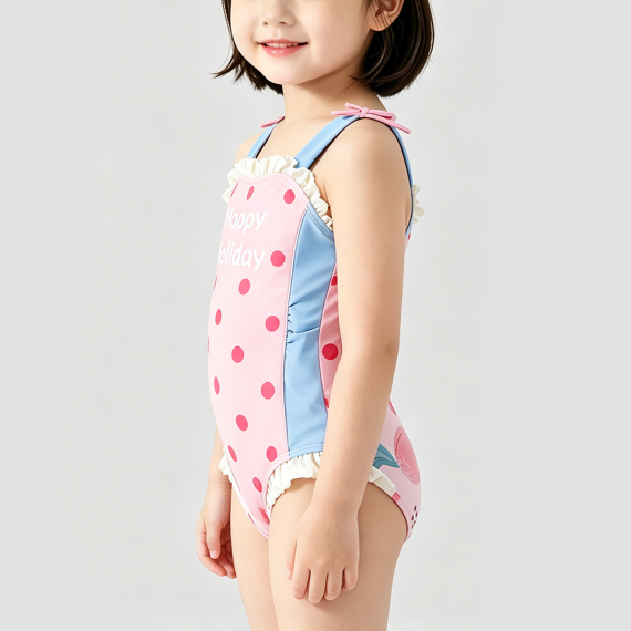 Girls' Color-Blocked Sweet Onesie Swimsuit