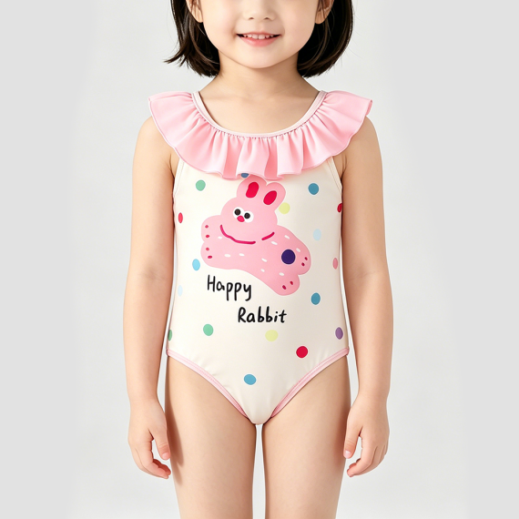 Pink Bunny Print Girls' Swimsuit