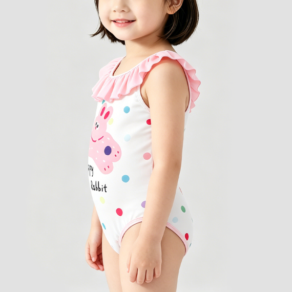 Pink Bunny Print Girls' Swimsuit