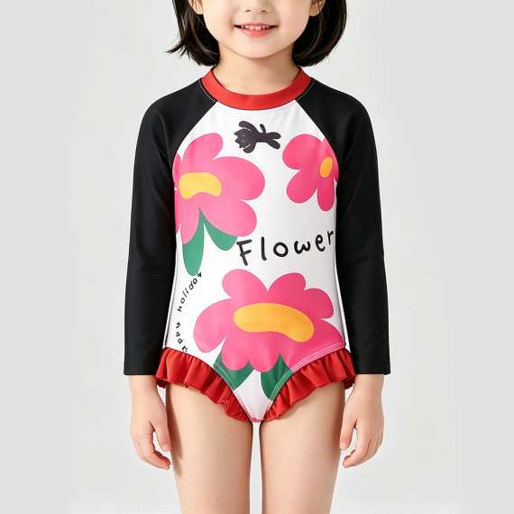 Red Floral Print Girls' Onesie