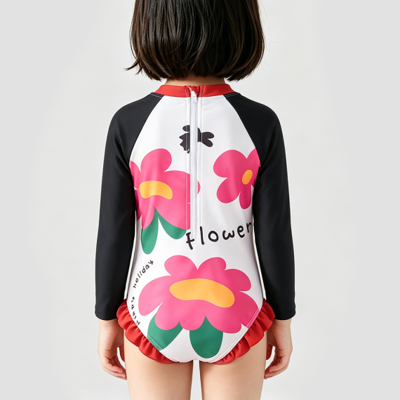 Red Floral Print Girls' Onesie