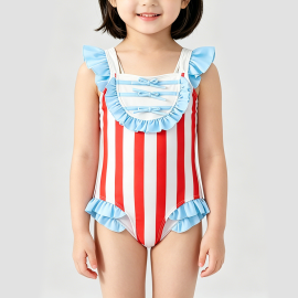 Vertical Striped Girls' Swimsuit