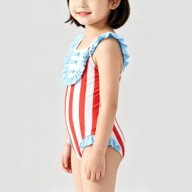 Vertical Striped Girls' Swimsuit