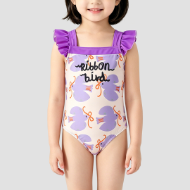 Purple Bird Girls' Swimsuit