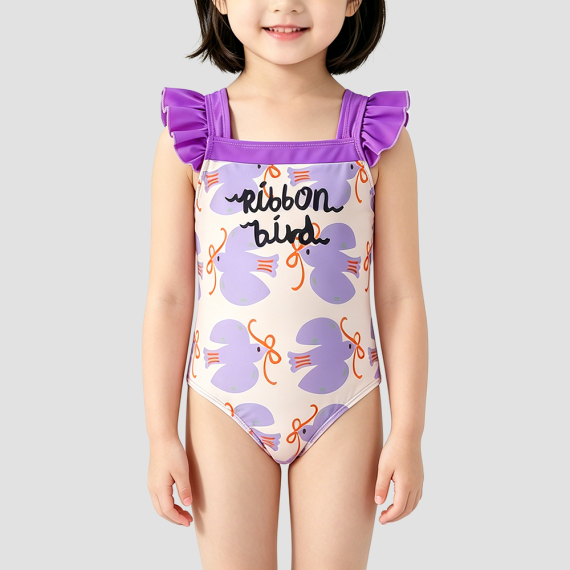 Purple Bird Girls' Swimsuit