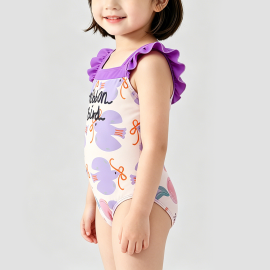 Purple Bird Girls' Swimsuit