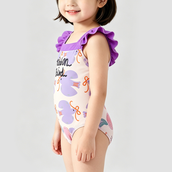 Purple Bird Girls' Swimsuit