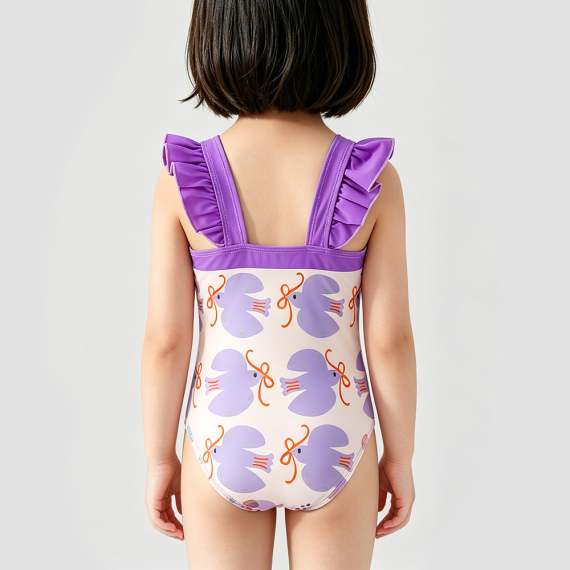 Purple Bird Girls' Swimsuit