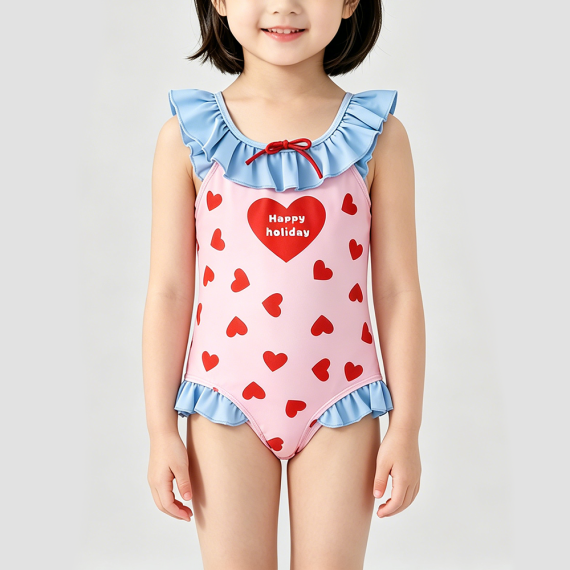 Red heart-shaped girls' swimsuit
