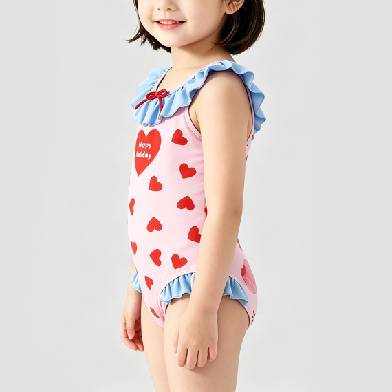 Red heart-shaped girls' swimsuit