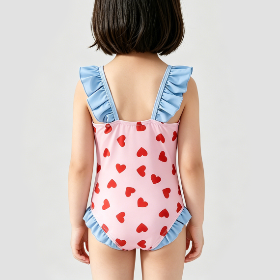 Red heart-shaped girls' swimsuit