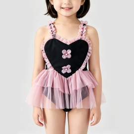 Pink Mesh Girls' Swimsuit