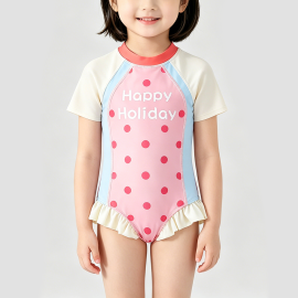 Pink Polka Dot Girls' Swimsuit