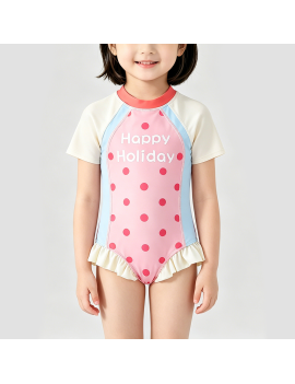 Pink Polka Dot Girls' Swimsuit
