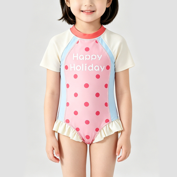 Pink Polka Dot Girls' Swimsuit