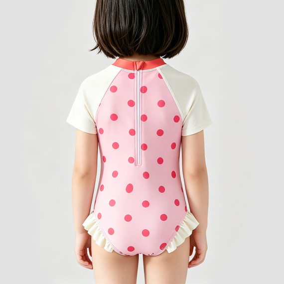 Pink Polka Dot Girls' Swimsuit
