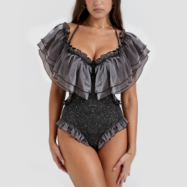 Hollow-out Ruffled One-Piece Swimsuit