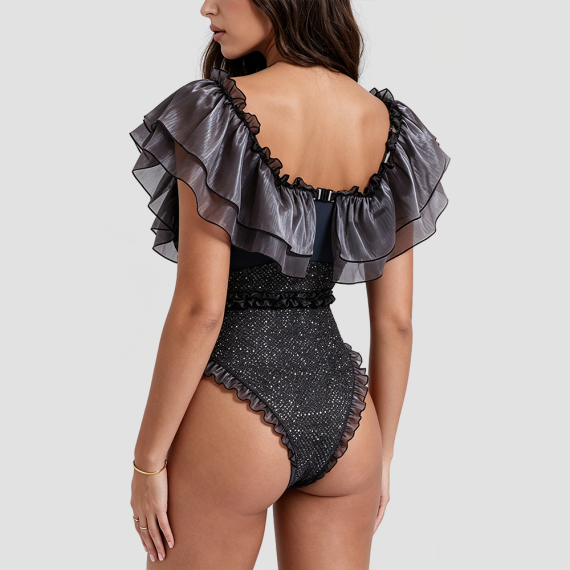 Hollow-out Ruffled One-Piece Swimsuit