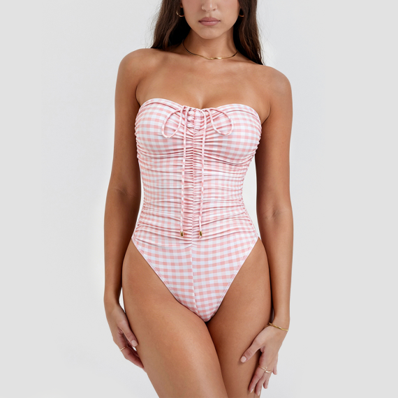 Pink Checkered One-Piece Swimsuit