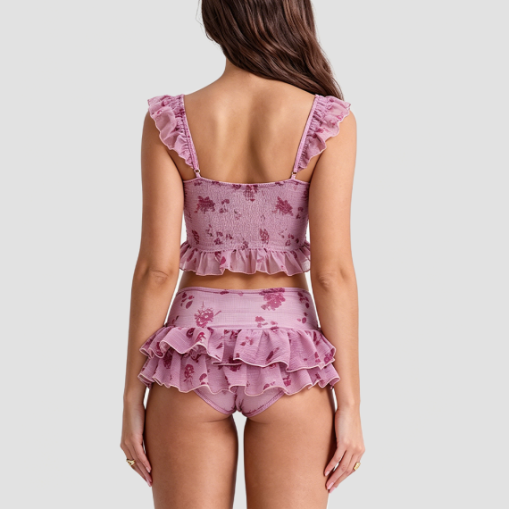 Purple Floral Two-Piece Swimsuit