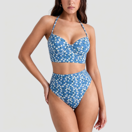 Blue Floral Two-Piece Swimsuit