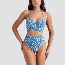 Blue Floral Two-Piece Swimsuit